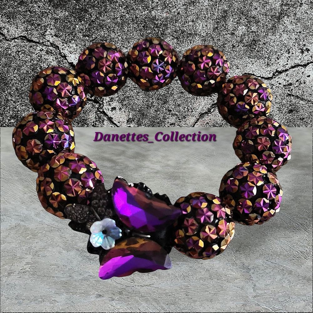 Luxurious Purple & Gold Beaded Butterfly Bracelet with Intricate Embellishments